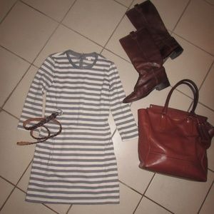 Grey and White Striped Sweater Dress